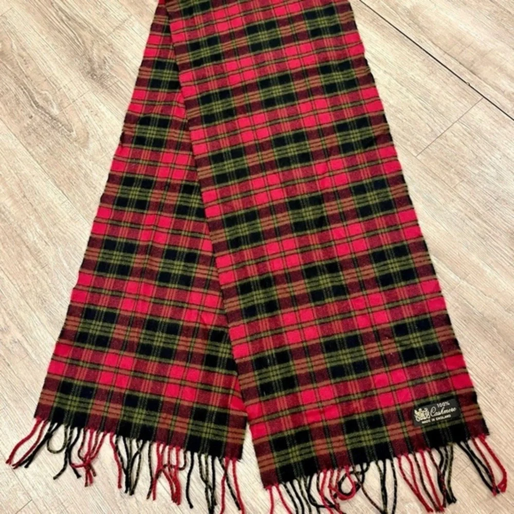 Classic Red and Black Cashmere Tartan Scarf Made in England